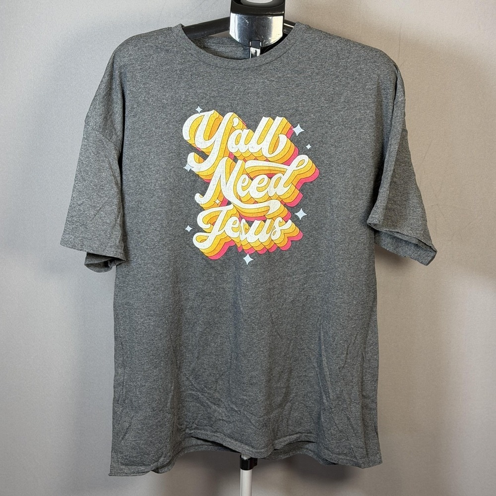 DOM‎ Shirt Mens 2XL Gray Yall Need Jesus Christian Funny Graphic Tee T-Shirt